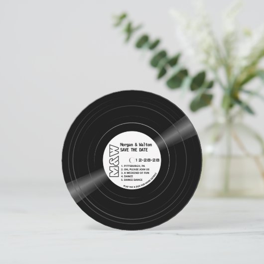 Vinyl Record Monogram - wit label Save The Date (Staand voorkant)