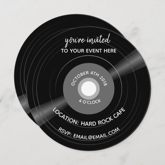 vinyl record muziek nodigt bruiloft uit kaart (Voorkant / Achterkant)