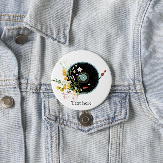 Vinyl Record, Oldies Rustic, bloemen Ronde Button 7,6 Cm (In situ)