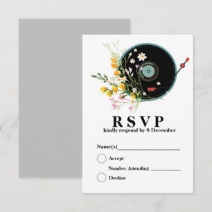 Vinyl Record, Oldies Rustic-muziek, bloemen, volwa RSVP Kaartje