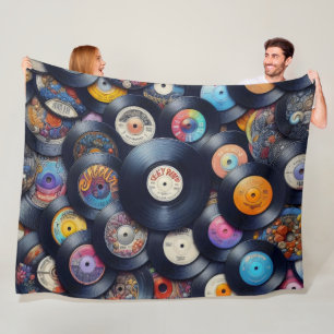 Vinyl Record Pattern 80s Retro Spectrum Fleece Deken