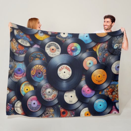 Vinyl Record Pattern 80s Retro Spectrum Fleece Deken (In situ)