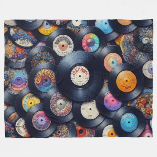 Vinyl Record Pattern 80s Retro Spectrum Fleece Deken (Voorkant (Horizontaal))