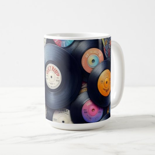 Vinyl Record Pattern 80s Retro Spectrum Koffiemok (Voorkant rechts)