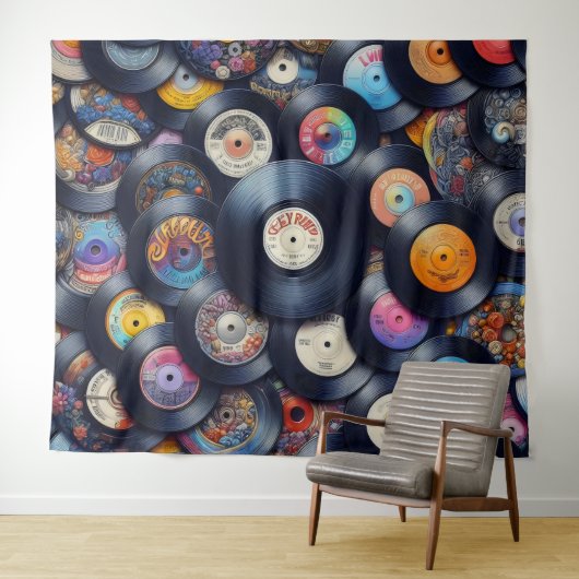 Vinyl Record Pattern 80s Retro Spectrum Wandkleed (In Situ (horizontaal))