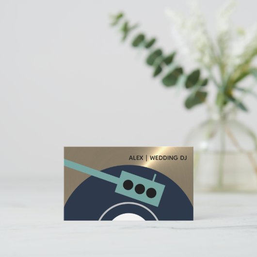 Vinyl Record Platenspeler - Goud, groen en marineb Visitekaartje (Staand voorkant)