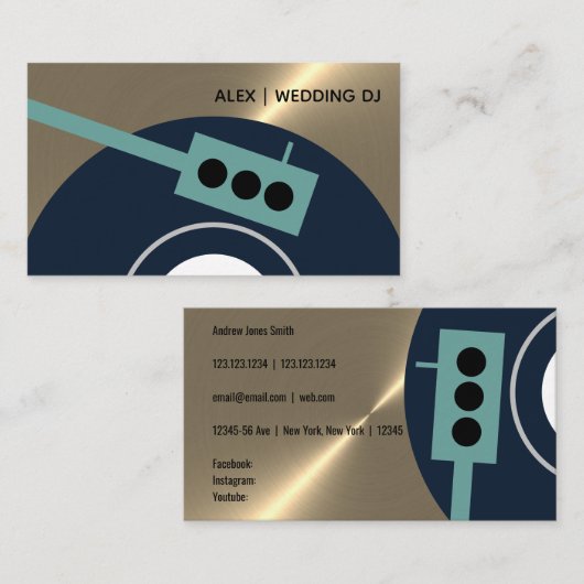 Vinyl Record Platenspeler - Goud, groen en marineb Visitekaartje (Voorkant / Achterkant)