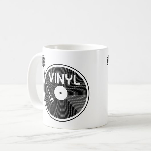 Vinyl Record Platenspeler zwart-wit Koffiemok (Voorkant links)