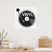 Vinyl Record Platenspeler zwart-wit Poster (Keuken)