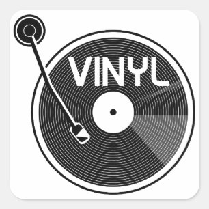 Vinyl Record Platenspeler zwart-wit Vierkante Sticker