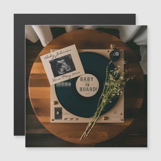 Vinyl Record Player zwangerschapsaankondiging (Voorkant / Achterkant)