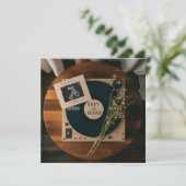 Vinyl Record Player zwangerschapsaankondiging Kaart (Staand voorkant)