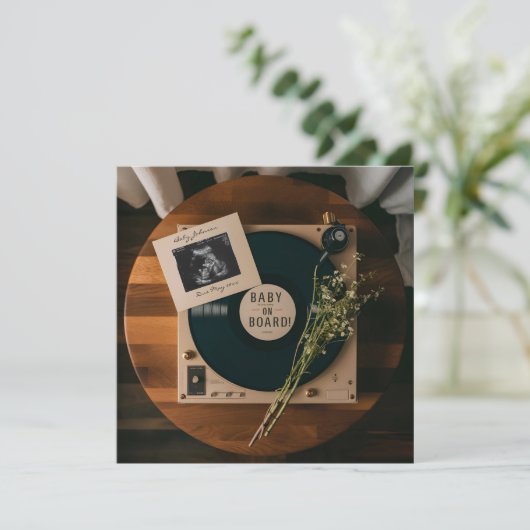 Vinyl Record Player zwangerschapsaankondiging Kaart (Staand voorkant)