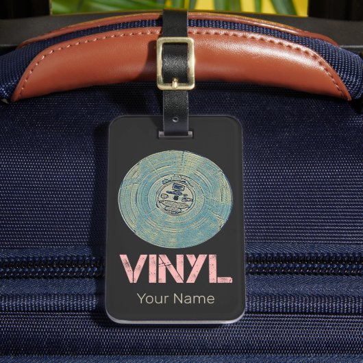 Vinyl Record Retro Disco Muziekontwerp Bagagelabel (Voorkant Insitu 2)