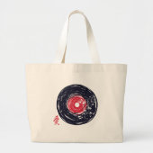 Vinyl Record Retro Grunge met Sakura Blossom Grote Tote Bag (Voorkant)
