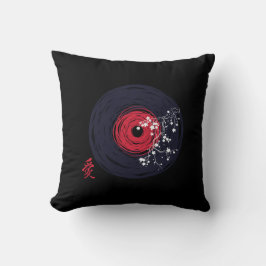 Vinyl Record Retro Grunge met Sakura Blossom Kussen