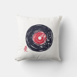 Vinyl Record Retro Grunge met Sakura Blossom Kussen