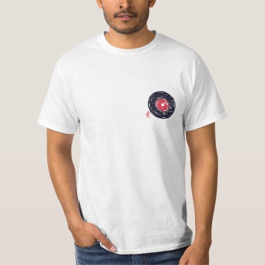 Vinyl Record Retro Grunge met Sakura Blossom T-shirt (Voorkant)