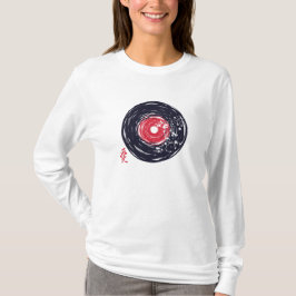 Vinyl Record Retro Grunge met Sakura Blossom T-shirt