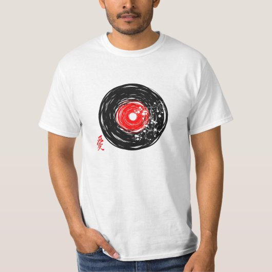 Vinyl Record Retro Grunge met Sakura Blossom T-shirt (Voorkant)