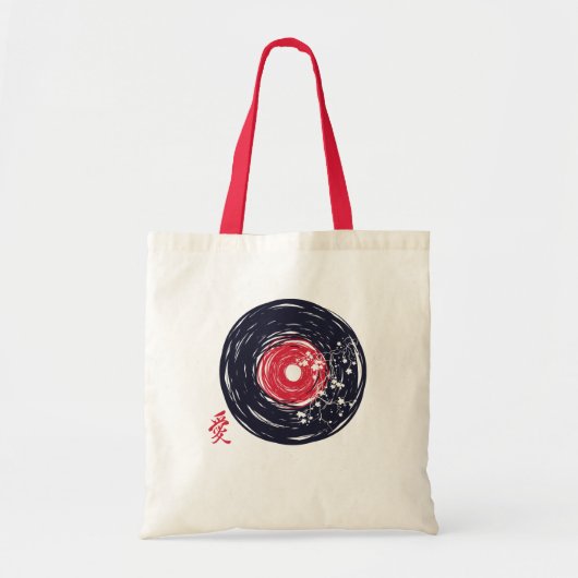 Vinyl Record Retro Grunge met Sakura Blossom Tote Bag (Voorkant)