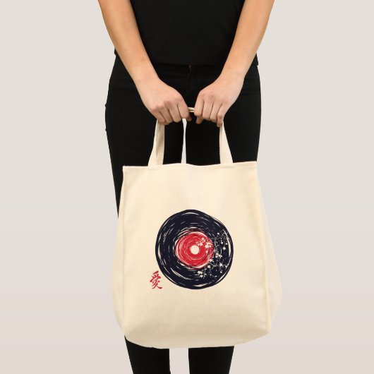Vinyl Record Retro Grunge met Sakura Blossom Tote Bag (Voorkant (product))