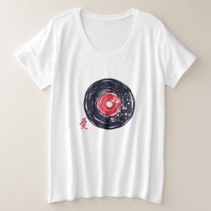 Vinyl Record Retro Grunge With Sakura Blossoms Grote Maat T-shirt