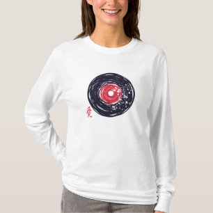Vinyl Record Retro Grunge With Sakura Blossoms T-shirt