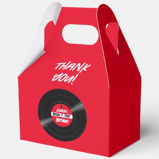 Vinyl Record Rock and Roll Birthday Red Gable Bedankdoosjes (Achterkant)
