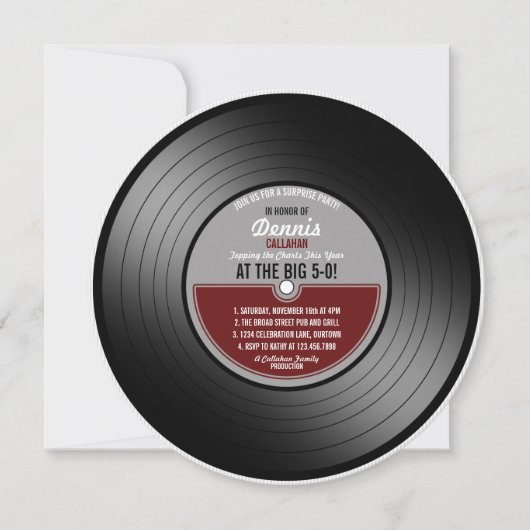 Vinyl Record Surprise Birthday Party Invitation Kaart (Voorkant)