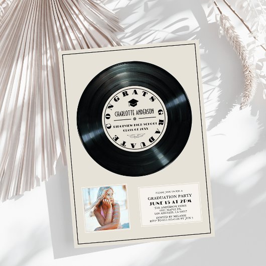 Vinyl Record Tan Plaque Foto Afstuderen Kaart