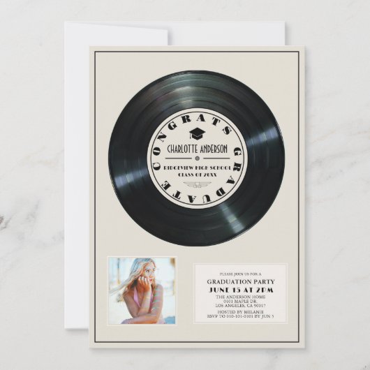 Vinyl Record Tan Plaque Foto Afstuderen Kaart (Voorkant)