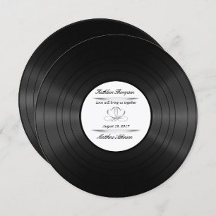 vinyl record trouwuitnodiging kaart