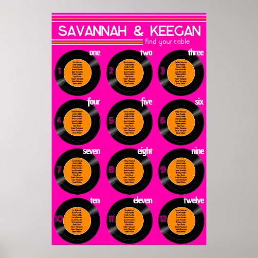 Vinyl Record Wedding Hot Pink Zitplaatsen Plan Pos Poster (Voorkant)