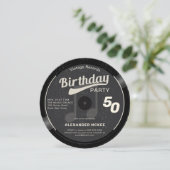 Vinyl Record Zwart Wit 70s 50e Verjaardag Kaart (Staand voorkant)