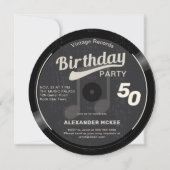 Vinyl Record Zwart Wit 70s 50e Verjaardag Kaart (Voorkant)