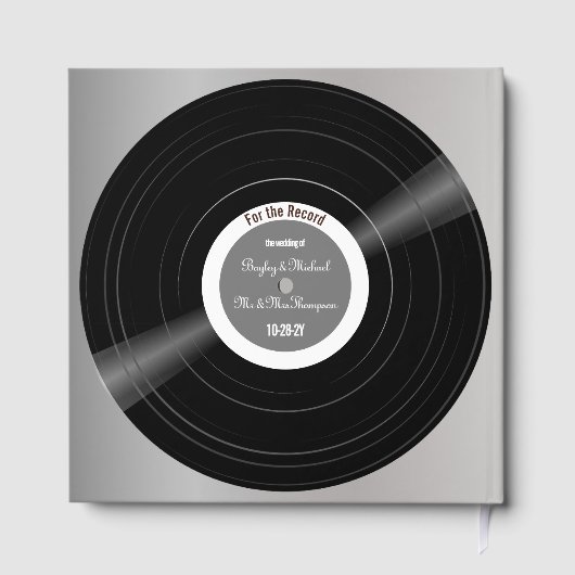 Vinyl Record Zwart-wit bruiloft gastenboek (Achterkant)