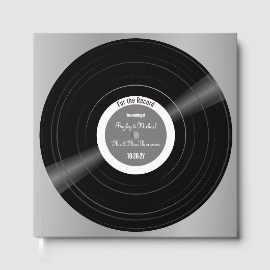 Vinyl Record Zwart-wit bruiloft gastenboek (Voorkant)
