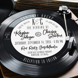 Vinyl Record Zwart-wit Muziek Trouwen Kaart
