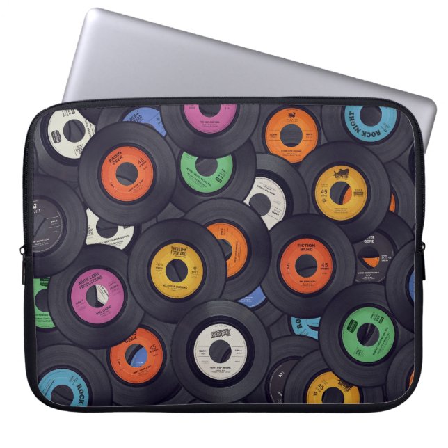  Vinyl Records Muziek Achtergrond Laptop Sleeve (Voorkant)
