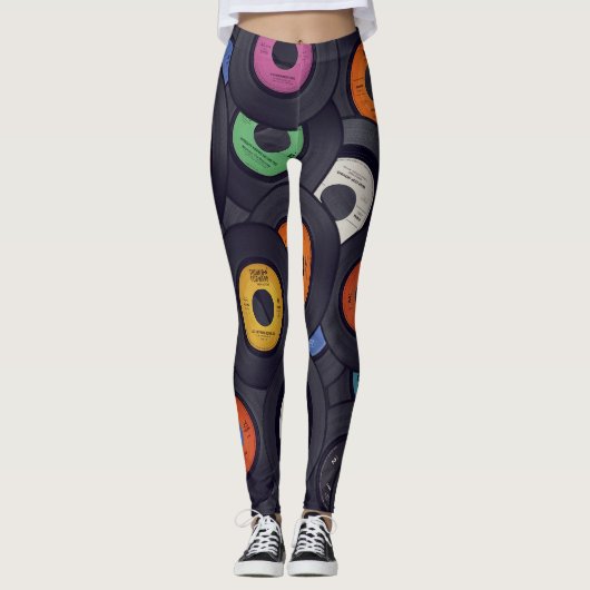Vinyl Records Muziek Achtergrond Leggings (Voorkant)