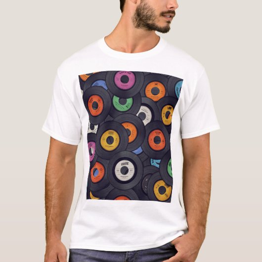  Vinyl Records Muziek Achtergrond T-shirt (Voorkant)