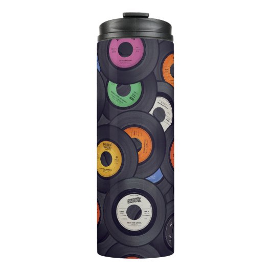  Vinyl Records Muziek Achtergrond Thermosbeker (Voorkant)