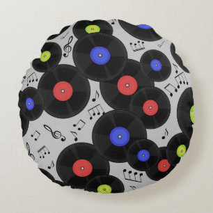 Vinyl Records: Muzieknotitiepatroon Rond Kussen