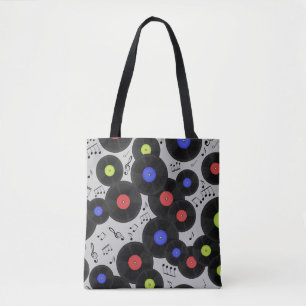 Vinyl Records: Muzieknotitiepatroon Tote Bag