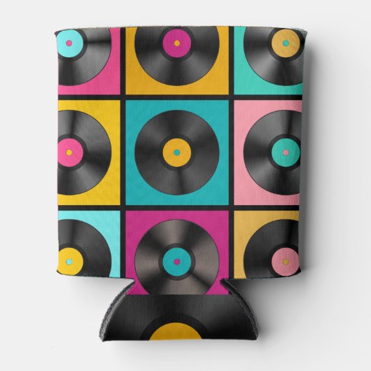  Vinyl Records Retro Achtergrond Blikjeskoeler (Voorkant)