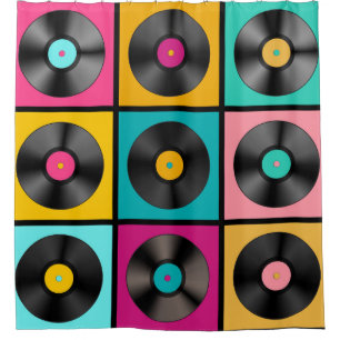 Vinyl Records Retro Achtergrond Douchegordijn