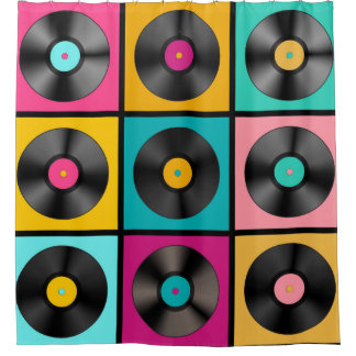 Vinyl Records Retro Achtergrond Douchegordijn
