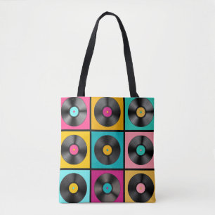  Vinyl Records Retro Achtergrond Tote Bag