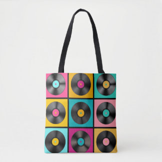 Vinyl Records Retro Achtergrond Tote Bag